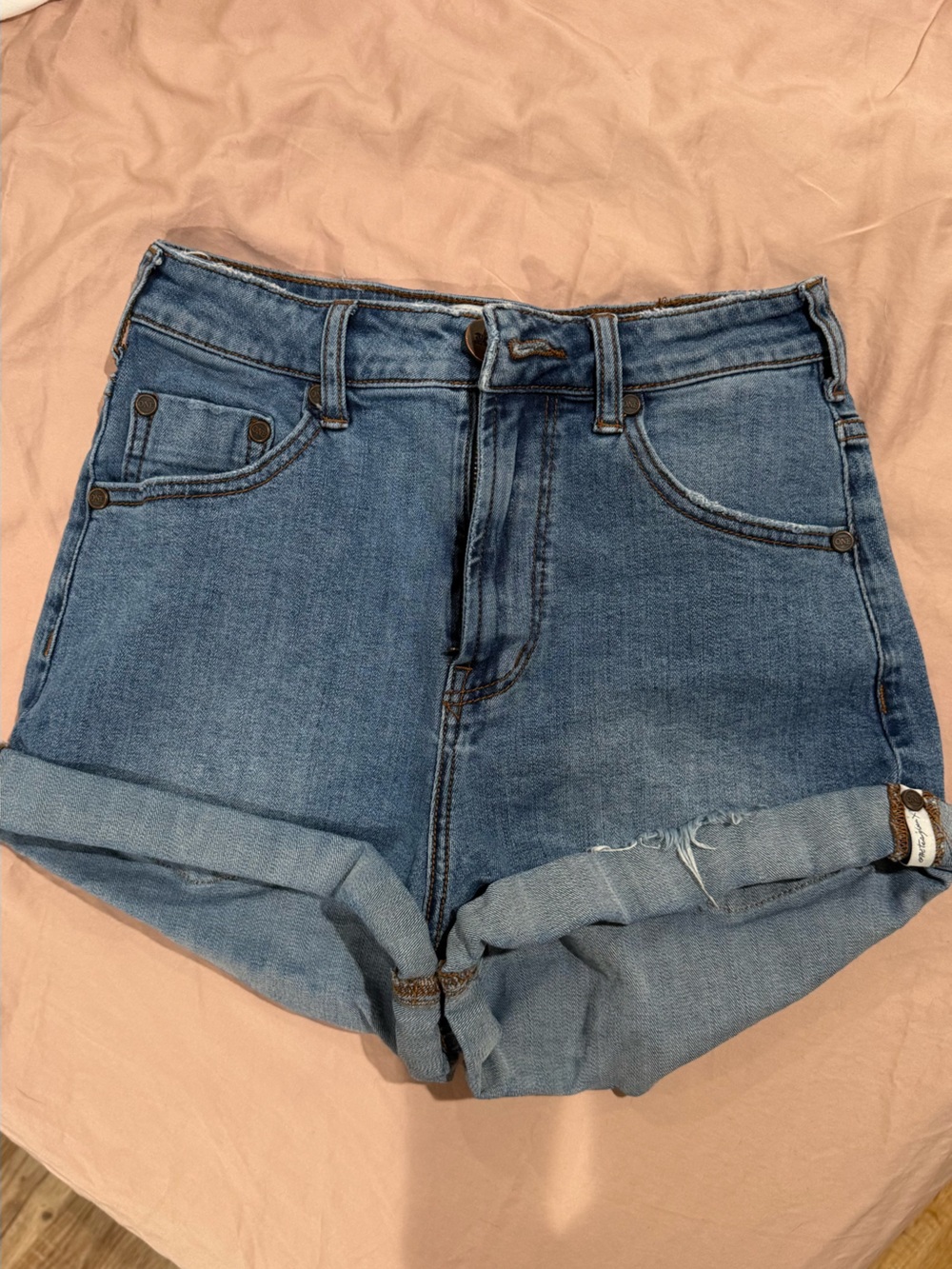 One Teaspoon Rolled Hem Mid-Blue Denim Shorts
